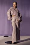 Buy_Sameer Madan_Purple Banana Crepe Embellished Pearl Princess Seam Trouser  _at_Aza_Fashions