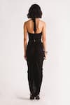 Shop_House of Three_Black Jersey Solid Straight Titania Halter Chain Neck Draped Dress  _at_Aza_Fashions