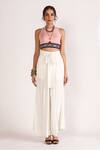 Buy_House of Three_White Jersey Solid Eva Pleated Flared Pant  _at_Aza_Fashions