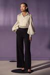 Buy_Sameer Madan_Black Banana Crepe Embellished Pearl The Gloria Princess Seam Trouser  _at_Aza_Fashions