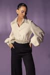Shop_Sameer Madan_Black Banana Crepe Embellished Pearl The Gloria Princess Seam Trouser  _at_Aza_Fashions