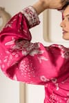 Shop_saangi by shubhangi_Pink Satin Crepe Printed Floral Lapel Collar Blouse And Lehenga Set _Online_at_Aza_Fashions