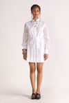 Buy_House of Three_White Poplin Embroidered Thread Work Collar Ivy Yoke Shirt Dress _at_Aza_Fashions