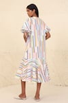 Kanelle_Multi Color Cotton Poplin Printed Stripe V Neck Eliana A-line Dress _Online_at_Aza_Fashions