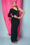 Shop_Ahi Clothing_Black Imported Ribbed Fabric Plain One Shoulder Neck High Slit Dress 