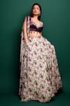 Buy_Ahi Clothing_Purple Heavy Organza Printed Floral V Neck Lehenga Embroidered Bustier Set _at_Aza_Fashions