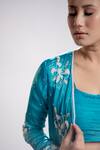 Shop_Harshita Jain_Blue Satin Chiffon Embroidered And Pearl Floral Jacket Sharara Set  _Online_at_Aza_Fashions