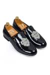 Buy_Domani_Black Embroidered Regal Bee Slipons _at_Aza_Fashions