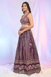 Buy_Alaya Advani_Wine Blouse And Dupatta Net Hand Embroidered Sequins V Neck Lehenga Set _Online_at_Aza_Fashions