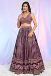 Buy_Alaya Advani_Wine Blouse And Dupatta Net Hand Embroidered Sequins V Neck Lehenga Set 