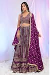 Buy_Alaya Advani_Wine Blouse And Dupatta Net Hand Embroidered Sequins V Neck Lehenga Set _Online