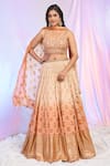 Buy_Alaya Advani_Peach Blouse Viscose Dupion Hand Bandhani Pattern Shaded Lehenga Set _at_Aza_Fashions