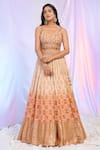 Alaya Advani_Peach Blouse Viscose Dupion Hand Bandhani Pattern Shaded Lehenga Set _Online_at_Aza_Fashions