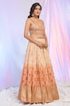 Buy_Alaya Advani_Peach Blouse Viscose Dupion Hand Bandhani Pattern Shaded Lehenga Set _Online_at_Aza_Fashions