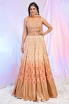 Shop_Alaya Advani_Peach Blouse Viscose Dupion Hand Bandhani Pattern Shaded Lehenga Set _Online_at_Aza_Fashions