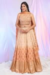 Alaya Advani_Peach Blouse Viscose Dupion Hand Bandhani Pattern Shaded Lehenga Set _at_Aza_Fashions