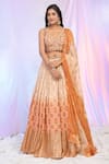 Shop_Alaya Advani_Peach Blouse Viscose Dupion Hand Bandhani Pattern Shaded Lehenga Set 