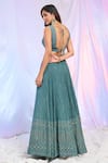 Shop_Alaya Advani_Blue Blouse Silk Hand Embroidered Sequins Blunt V Neck Work Pleated Lehenga Set _at_Aza_Fashions