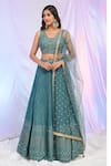 Buy_Alaya Advani_Blue Blouse Silk Hand Embroidered Sequins Blunt V Neck Work Pleated Lehenga Set 