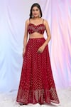 Alaya Advani_Red Blouse And Palazzo Faux Georgette Hand Embroidered Sequins Pleated Set _Online_at_Aza_Fashions