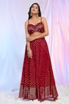 Buy_Alaya Advani_Red Blouse And Palazzo Faux Georgette Hand Embroidered Sequins Pleated Set _Online_at_Aza_Fashions