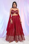 Buy_Alaya Advani_Red Blouse And Palazzo Faux Georgette Hand Embroidered Sequins Pleated Set 