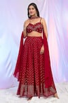 Shop_Alaya Advani_Red Blouse And Palazzo Faux Georgette Hand Embroidered Sequins Pleated Set 