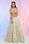 Shop_Alaya Advani_Green Net Hand Embroidered Floral Scoop Garden Lehenga Set _at_Aza_Fashions