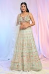 Buy_Alaya Advani_Green Net Hand Embroidered Floral Scoop Garden Lehenga Set _Online_at_Aza_Fashions