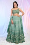 Buy_Alaya Advani_Green Blouse Net Hand Embroidered Sequins Floral Ombre Kali Lehenga Set_at_Aza_Fashions