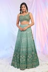 Shop_Alaya Advani_Green Blouse Net Hand Embroidered Sequins Floral Ombre Kali Lehenga Set_Online_at_Aza_Fashions