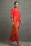 Shop_Kahani Lush_Red Cotton, Silk Collared Printed High Low Tunic And Pant Set _at_Aza_Fashions