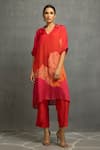 Buy_Kahani Lush_Red Cotton Silk Printed Abstract Collared V Kurta Pant Set _at_Aza_Fashions