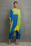 Buy_Kahani Lush_Blue Cotton, Silk Embroidery Collared Printed Anchor Thread Tunic And Pant Set _at_Aza_Fashions