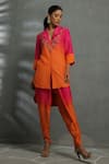 Buy_Kahani Lush_Pink Cotton, Silk Beads, Embroidery Floral High Low Tunic And Dhoti Pant Set _at_Aza_Fashions