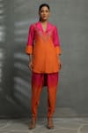 Kahani Lush_Pink Cotton, Silk Beads, Embroidery Floral High Low Tunic And Dhoti Pant Set _Online_at_Aza_Fashions