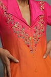 Shop_Kahani Lush_Pink Cotton, Silk Beads, Embroidery Floral High Low Tunic And Dhoti Pant Set _Online_at_Aza_Fashions