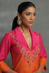 Kahani Lush_Pink Cotton, Silk Beads, Embroidery Floral High Low Tunic And Dhoti Pant Set _at_Aza_Fashions