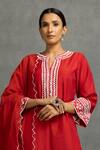 Kahani Lush Red Chanderi , Cotton, Embroidery, Mirrors Split Kurta Set With Dupatta Online at Aza Fashions Kahani Lush_Red Chanderi , Cotton, Embroidery, Mirrors Split Kurta Set With Dupatta _Online_at_Aza_Fashions