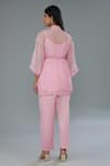 Shop_Kahani Lush_Pink Organza Pearls, Sequins, Beads Shawl Neck Work Shirt And Pant Set _at_Aza_Fashions