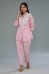 Kahani Lush_Pink Organza Pearls, Sequins, Beads Shawl Neck Work Shirt And Pant Set _Online_at_Aza_Fashions