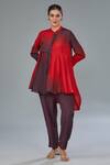 Buy_Kahani Lush_Red Cotton Silk Plain Mandarin Collar Ombre Shirt Kurta And Pant Set _at_Aza_Fashions