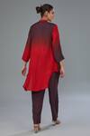 Shop_Kahani Lush_Red Cotton Silk Plain Mandarin Collar Ombre Shirt Kurta And Pant Set _at_Aza_Fashions