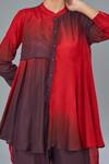 Kahani Lush_Red Cotton Silk Plain Mandarin Collar Ombre Shirt Kurta And Pant Set _Online_at_Aza_Fashions