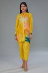 Kahani Lush Yellow Cotton, Silk Collared Floral Stripe Print Shirt And Pant Set Online at Aza Fashions Kahani Lush_Yellow Cotton, Silk Collared Floral Stripe Print Shirt And Pant Set _Online_at_Aza_Fashions