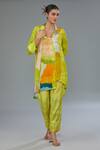 Kahani Lush_Green Cotton, Silk Collared Abstract Print Shirt Kurta And Pant Set _at_Aza_Fashions