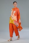 Shop_Kahani Lush_Orange Cotton Silk Digital Printed Floral Asymmetric Shirt Kurta And Pant Set _Online_at_Aza_Fashions