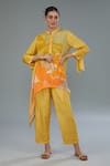Buy_Kahani Lush_Yellow Cotton, Silk Mandarin Collar Stripe Floral Print Shirt Kurta And Pant Set _at_Aza_Fashions