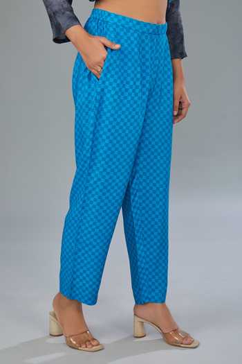 Buy_Kahani Lush_Blue Cotton, Silk Collared Geometric Print Shirt Kurta And Pant Set _Online_at_Aza_Fashions