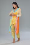 Kahani Lush_Multi Color Cotton Silk Digital Flower Asymmetric Shirt Kurta And Pant Set _Online_at_Aza_Fashions